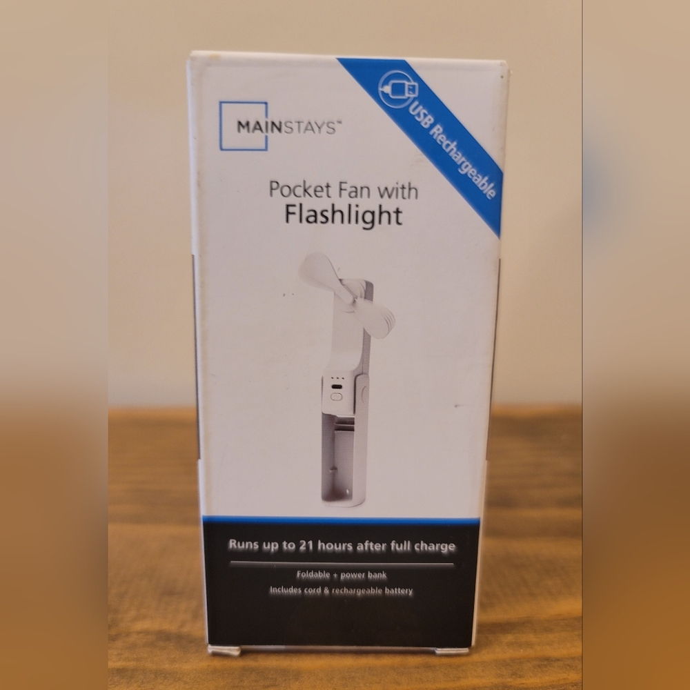 3-in-1 Portable Handheld Pocket Fan with Flashlight & USB Powerbank